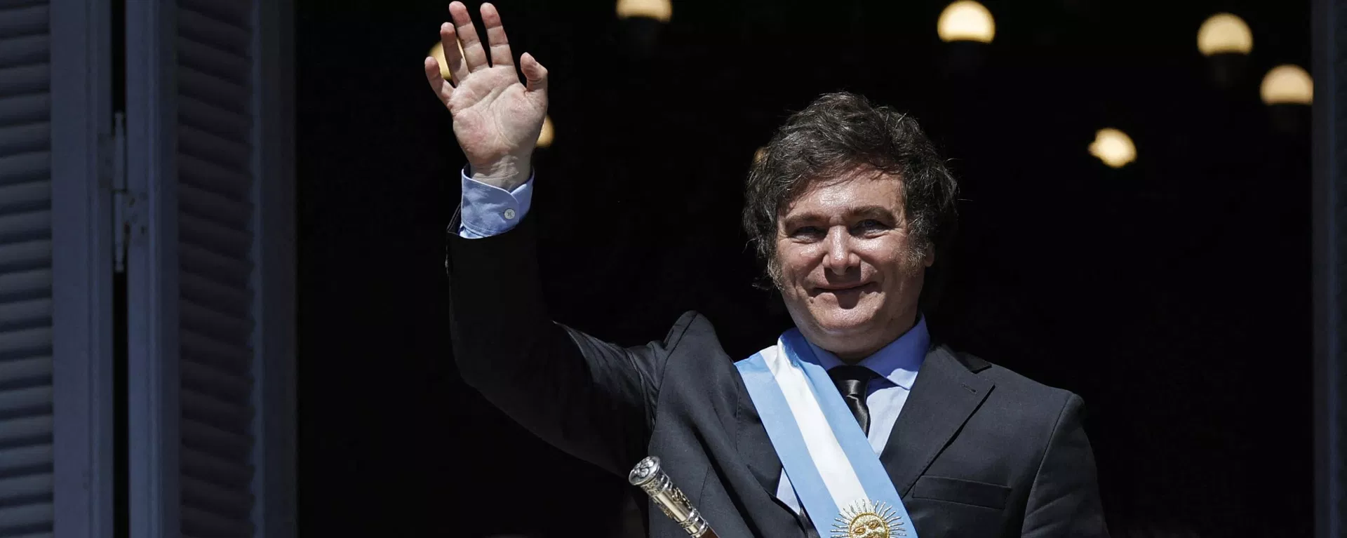 Argentina's president Javier Milei waves at the crowd from a balcony of the Casa Rosada government palace. - Sputnik International, 1920, 30.12.2023