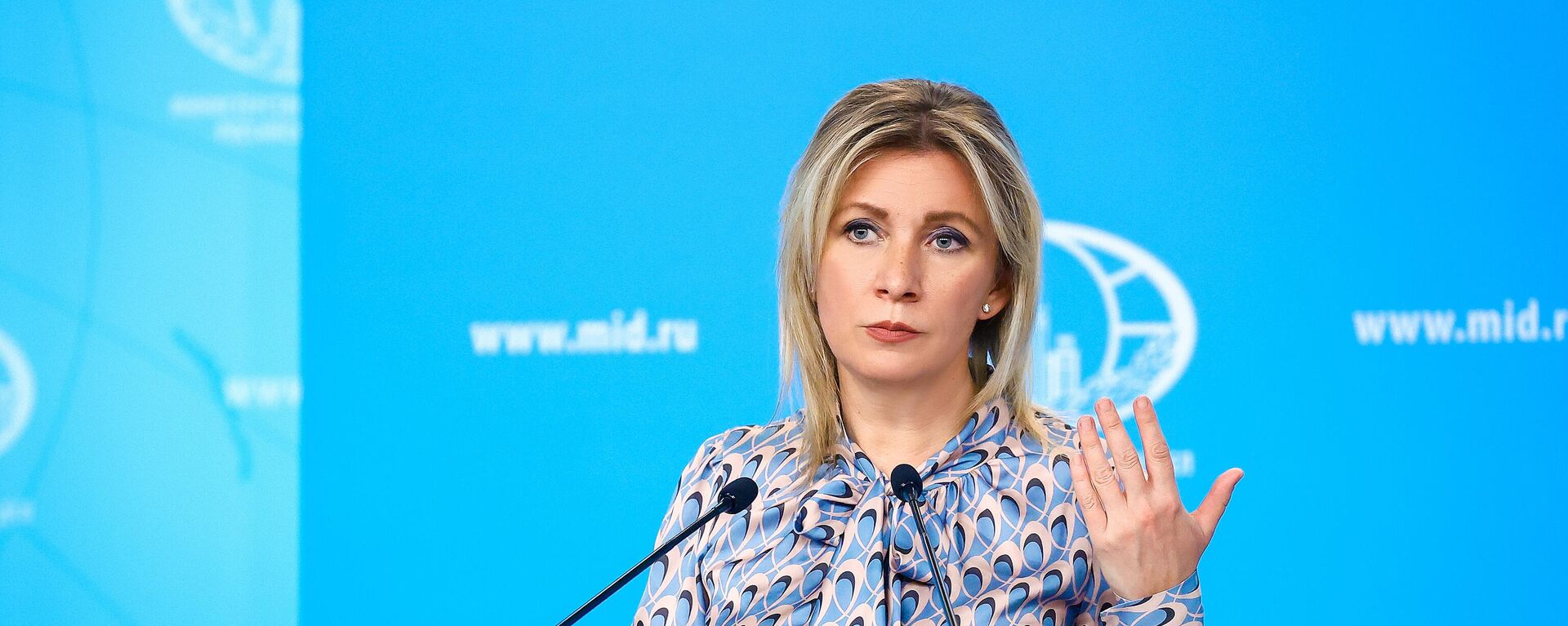 In this handout photo released by the Russian Foreign Ministry, Russian Foreign Ministry’s spokeswoman Maria Zakharova attends her weekly briefing in Moscow, Russia - Sputnik International, 1920, 30.03.2024
