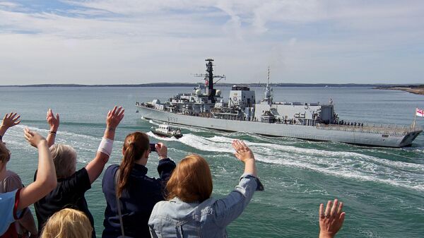 Britain's HMS Westminster leaves for Gibraltar from Portsmouth navy base in southern England, on August 13, 2013. - Sputnik International