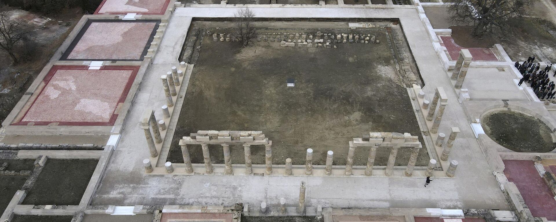 The Palace of Aigai, built more than 2,300 years ago during the reign of Alexander the Great's father, is seen from above after it fully reopened in ancient Aigai, some 65 kilometers (40 miles) southwest of the port city of Thessaloniki, northern Greece, on Friday, Jan. 5, 2024. It was the largest building of classical Greece: The palace where Alexander the Great was proclaimed king before he launched a conquest that took him as far as modern-day Afghanistan.  - Sputnik International, 1920, 06.01.2024