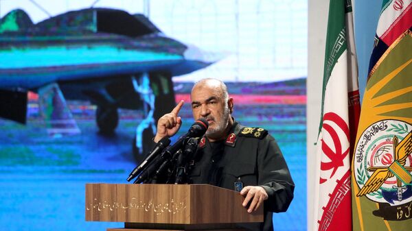 Iranian Revolutionary Guards commander Major General Hossein Salami at Tehran's Islamic Revolution and Holy Defence museum during the unveiling of an exhibition of what Iran says are US and other drones captured in its territory, in the capital Tehran on September 21, 2019 - Sputnik International