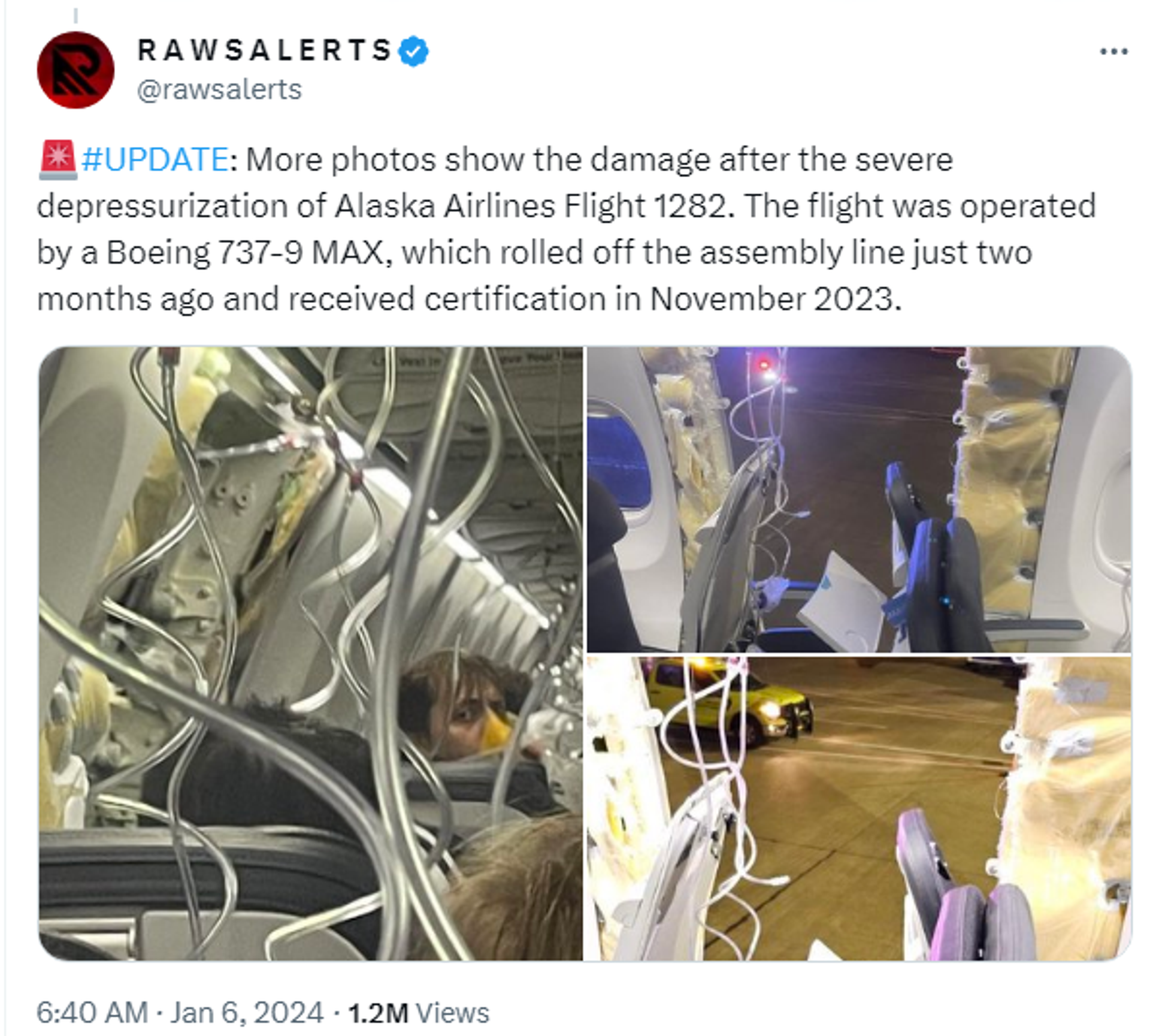 Screenshot of X post appearing to show footage from incident involving Alaska Airlines flight No. 1282 on January 5, 2024. - Sputnik International, 1920, 07.01.2024