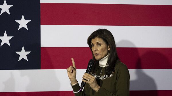 Former UN Ambassador and 2024 presidential hopeful Nikki Haley speaks at a campaign event in The James Theater in Iowa City, Iowa, on January 13, 2024. - Sputnik International