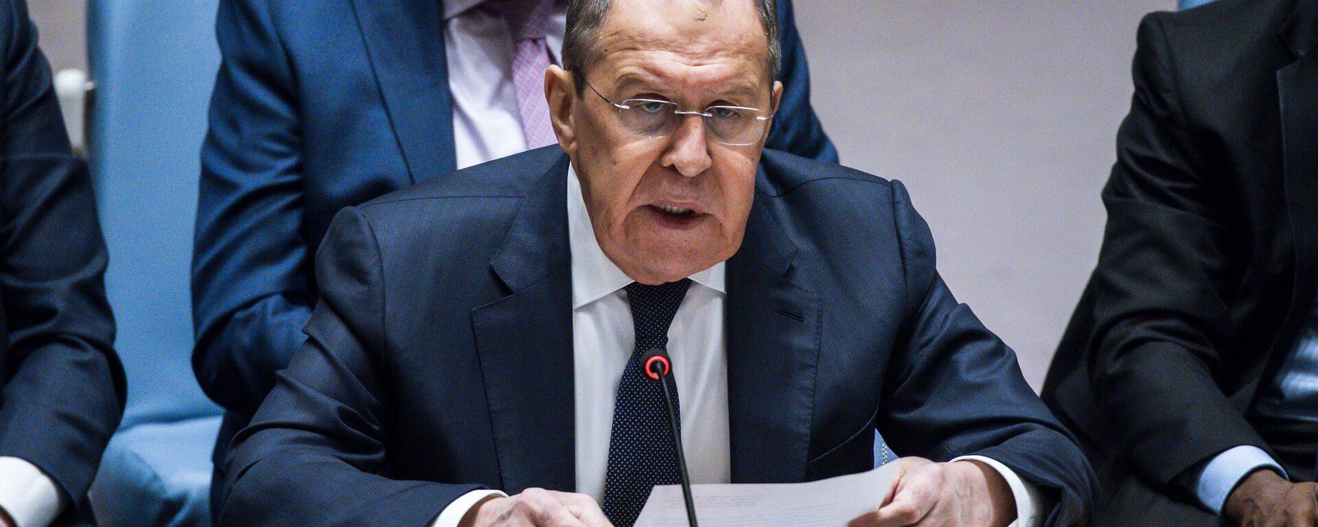 Russian Foreign Minister Sergey Lavrov, speaks to delegates during a security council meeting at United Nations Headquarters, Monday, Jan. 22, 2024.  - Sputnik International, 1920, 24.01.2024