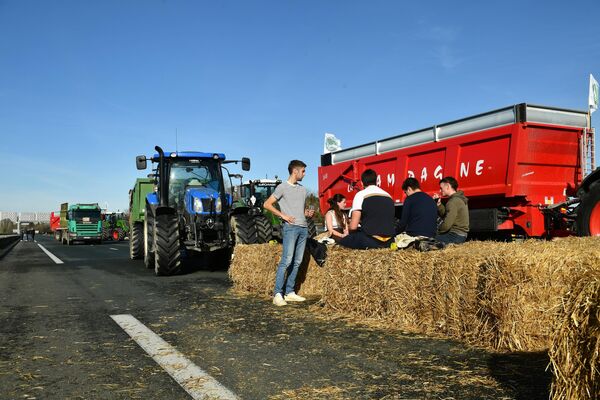 French farmers protest over taxation and declining income near Bayonne, blocking the A63 highway. - Sputnik International