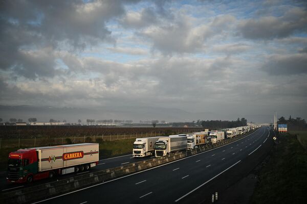 This photograph shows traffic queuing on the A7 motorway as a result of a blockade by farmers. - Sputnik International