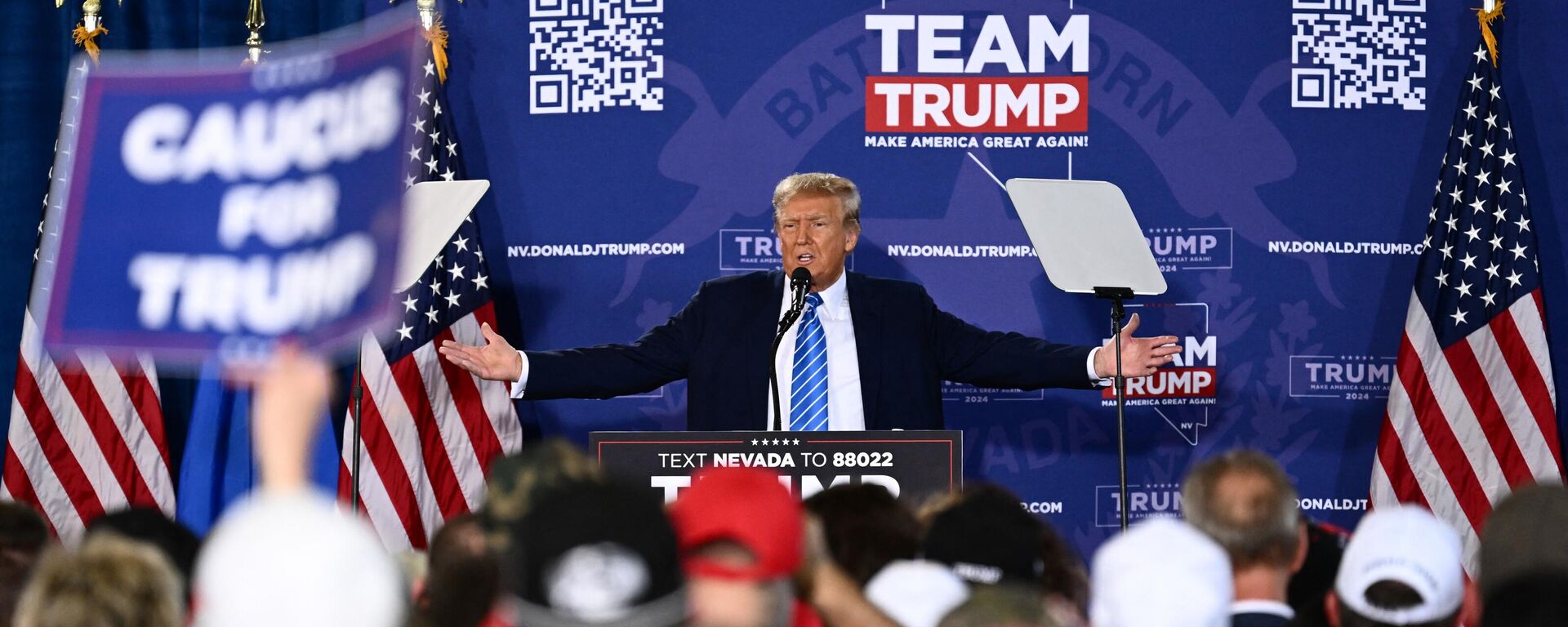 Former US President and 2024 presidential hopeful Donald Trump speaks at a Commit to Caucus Rally in Las Vegas, Nevada, on January 27, 2024 - Sputnik International, 1920, 24.02.2024