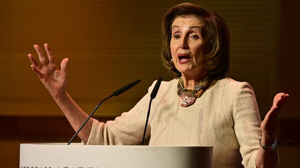 Nancy Pelosi, former US House Speaker delivers a laudatio for Jens Stoltenberg, Secretary General of the North Atlantic Treaty Organization (NATO), this year's recipient of the Henry A. Kissinger Prize at the Deutsche Telekom Representative Office in Berlin on November 10, 2023 - Sputnik International