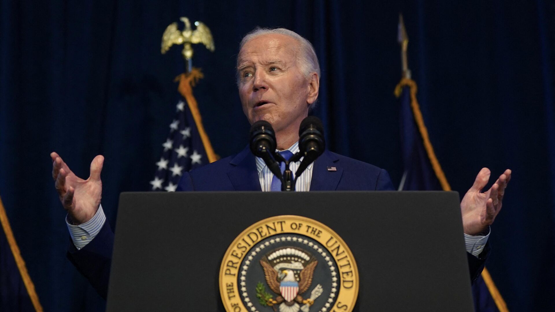 US President Joe Biden speaks during the South Carolina’s First in the Nation Dinner at the South Carolina State Fairgrounds in Columbia, South Carolina, on January 27, 2024.  - Sputnik International, 1920, 09.02.2024