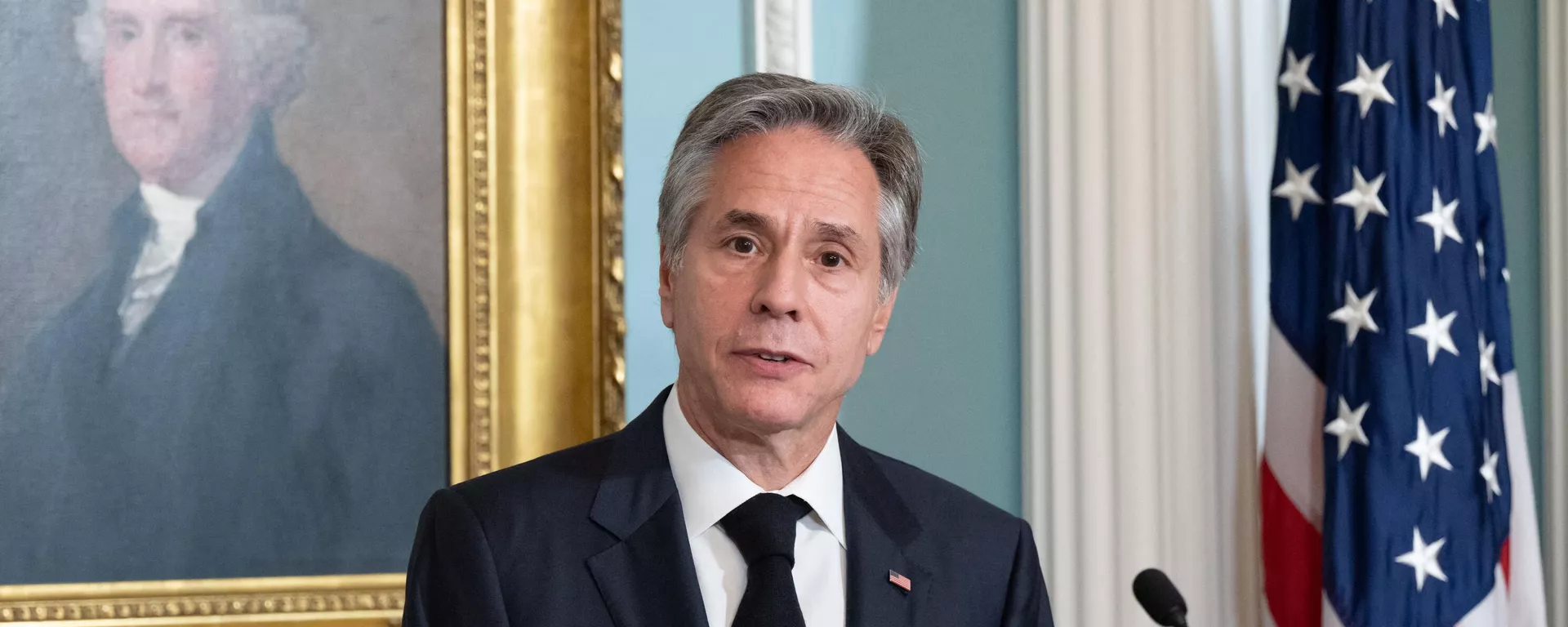 US Secretary of State Antony Blinken speaks during a signing ceremony for the US-Australia Technology Safeguards Agreement at the State Department in Washington, DC, October 26, 2023 - Sputnik International, 1920, 14.05.2024