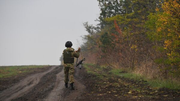 A Russian serviceman of an artillery unit walks toward a position, in the course of Russia's military operation in Zaporozhye region. - Sputnik International