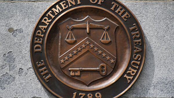 The seal of the Department of the Treasury is seen at the Treasury Department in Washington, DC on April 16, 2019. - Sputnik International