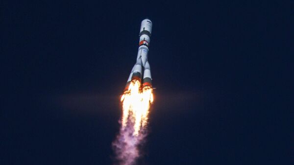 The Soyuz-2.1a rocket with the Progress MS-22 cargo spacecraft, bound for the International Space Station (ISS), blasts off a launch pad at the Baikonur Cosmodrome, Kazakhstan - Sputnik International