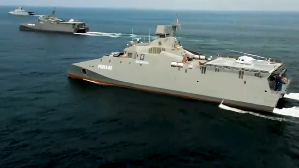 Iran's new stealth corvettes sailing during a commissioning ceremony. Screengrab of PressTV X video. - Sputnik International
