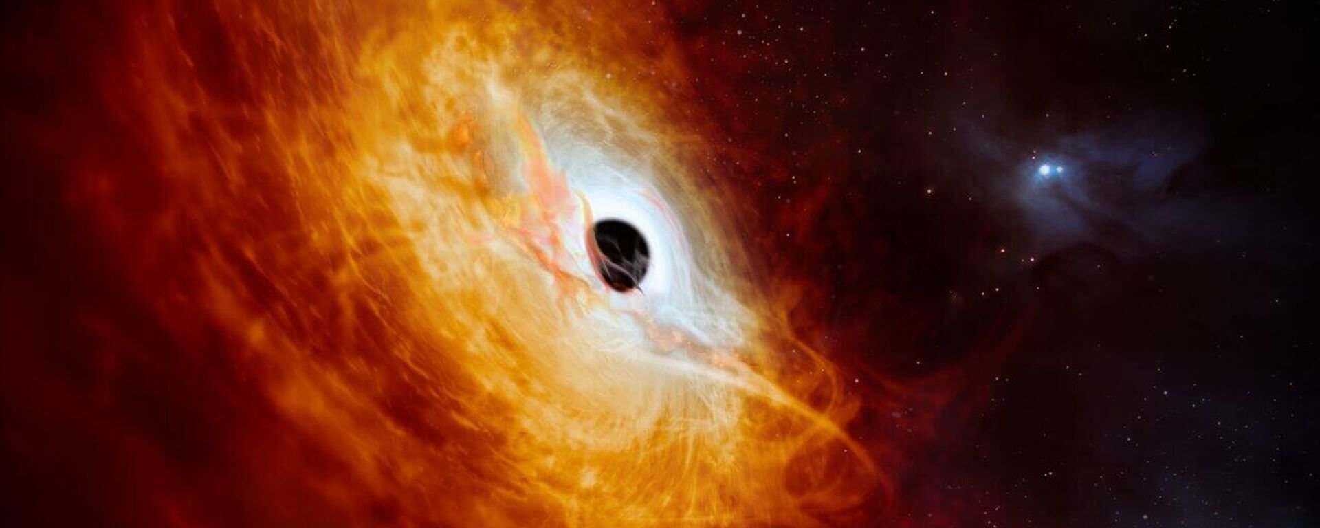This artist’s impression shows the record-breaking quasar J059-4351, the bright core of a distant galaxy that is powered by a supermassive black hole. - Sputnik International, 1920, 28.04.2024