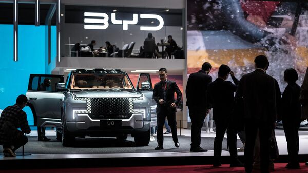 A Yangwang U8 giant SUV is seen on the stand of the Chinese carmaker BYD at the Geneva International Motor Show in Geneva, on February 27, 2024. - Sputnik International