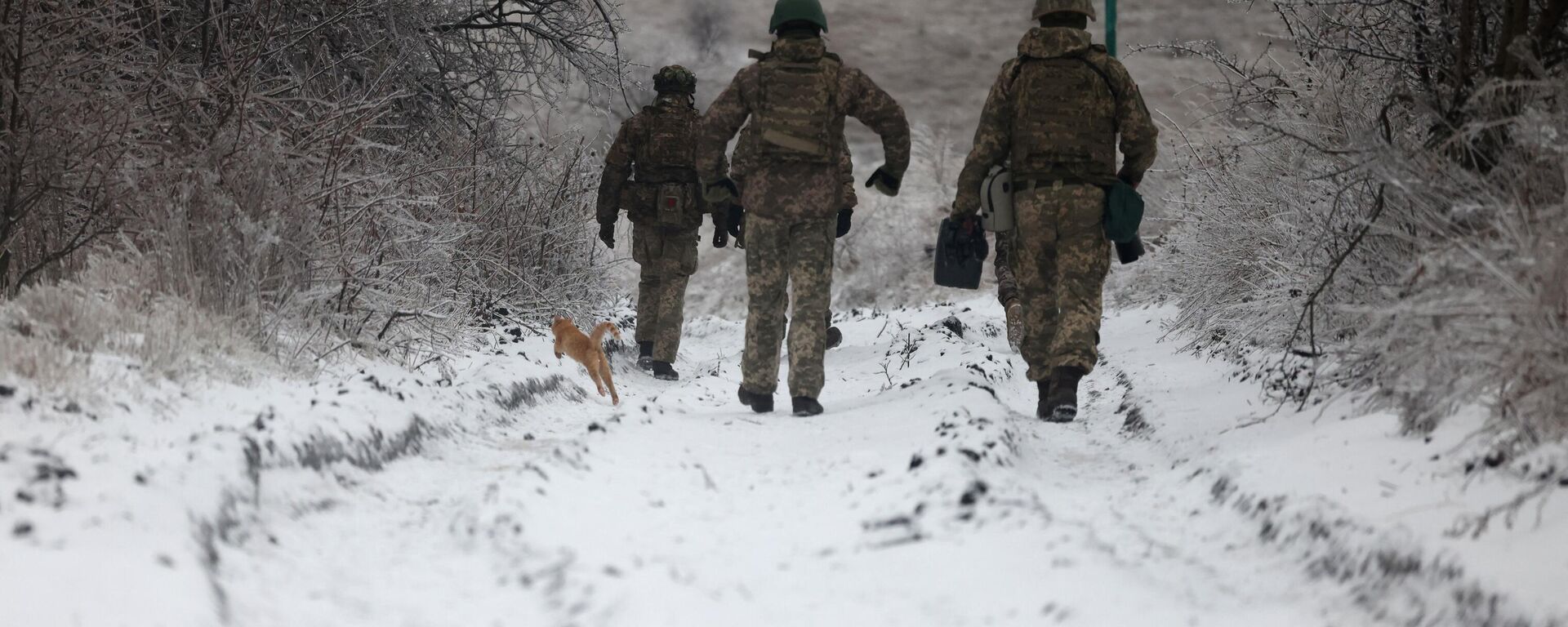 Ukrainian soldiers walk along the road on December 13, 2023, - Sputnik International, 1920, 04.03.2024