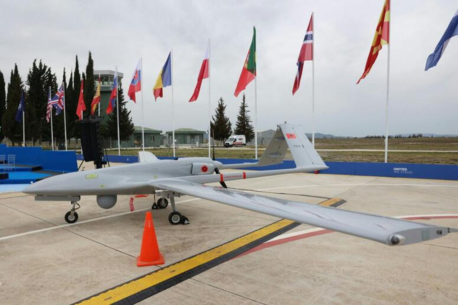 Attack drone on display at Kucove Aerodrome in Albania during a ceremony dedicated to the airbase's reopening after NATO-funded renovations. - Sputnik International, 1920, 05.03.2024