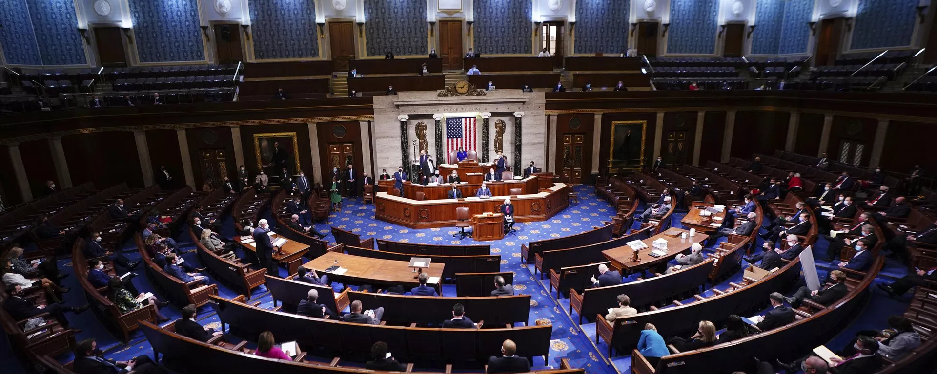In this Jan. 6, 2021, file photo speaker of the House Nancy Pelosi speaks in the House Chamber after they reconvened for arguments over the objection of certifying Arizona's Electoral College votes in November's election, at the Capitol in Washington - Sputnik International, 1920, 10.09.2024