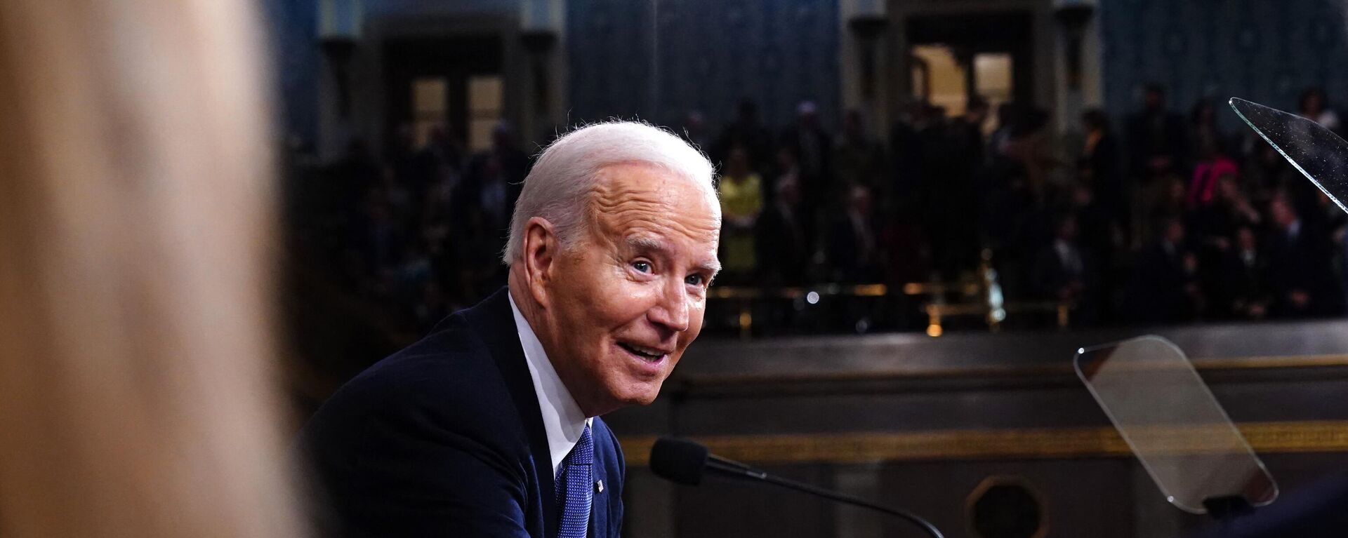 US President Joe Biden departs after delivering his State of the Union address in the House Chamber of the US Capitol in Washington, DC, on March 7, 2024. - Sputnik International, 1920, 09.03.2024