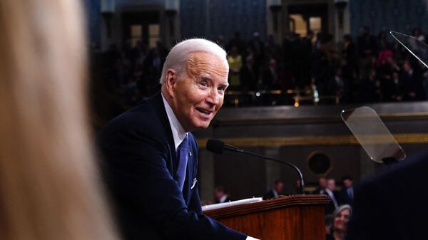 US President Joe Biden departs after delivering his State of the Union address in the House Chamber of the US Capitol in Washington, DC, on March 7, 2024. - Sputnik International
