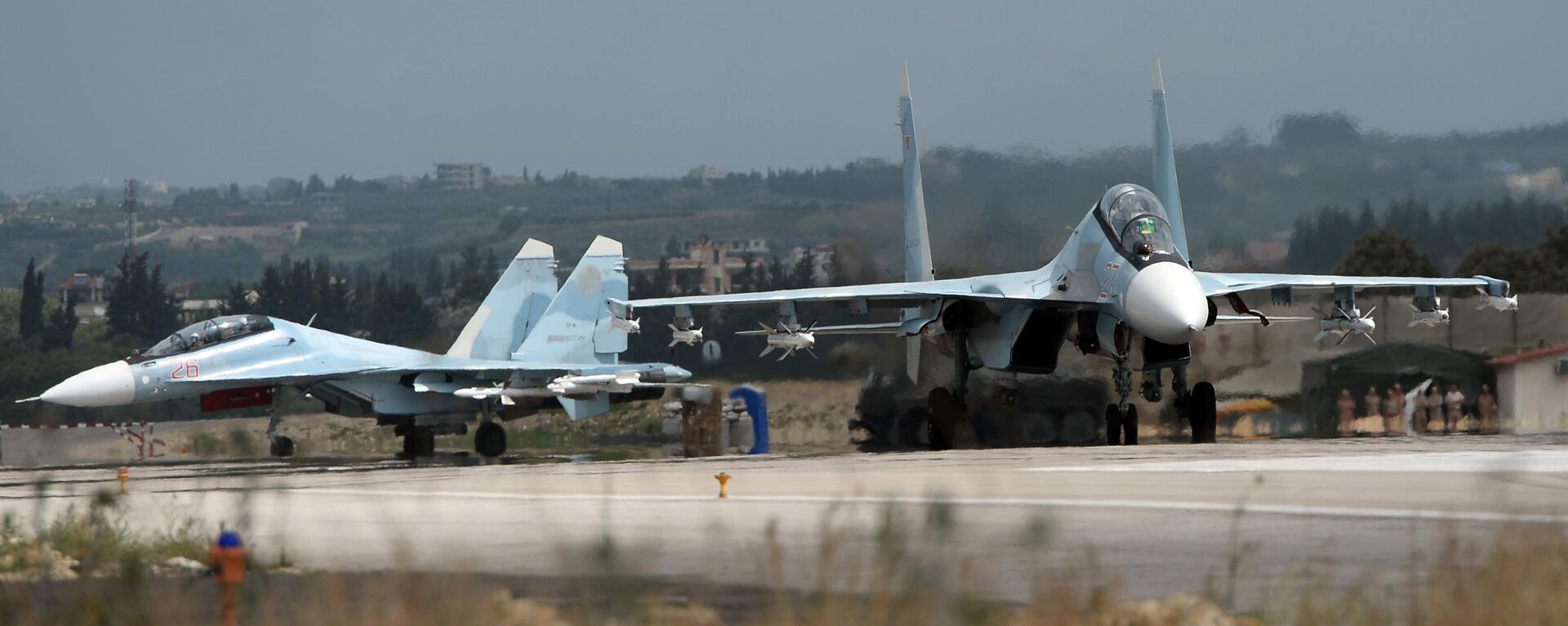 Russian Su-30 fighter jets before a takeoff at the Hmeimim airbase in Syria. - Sputnik International, 1920, 16.03.2024