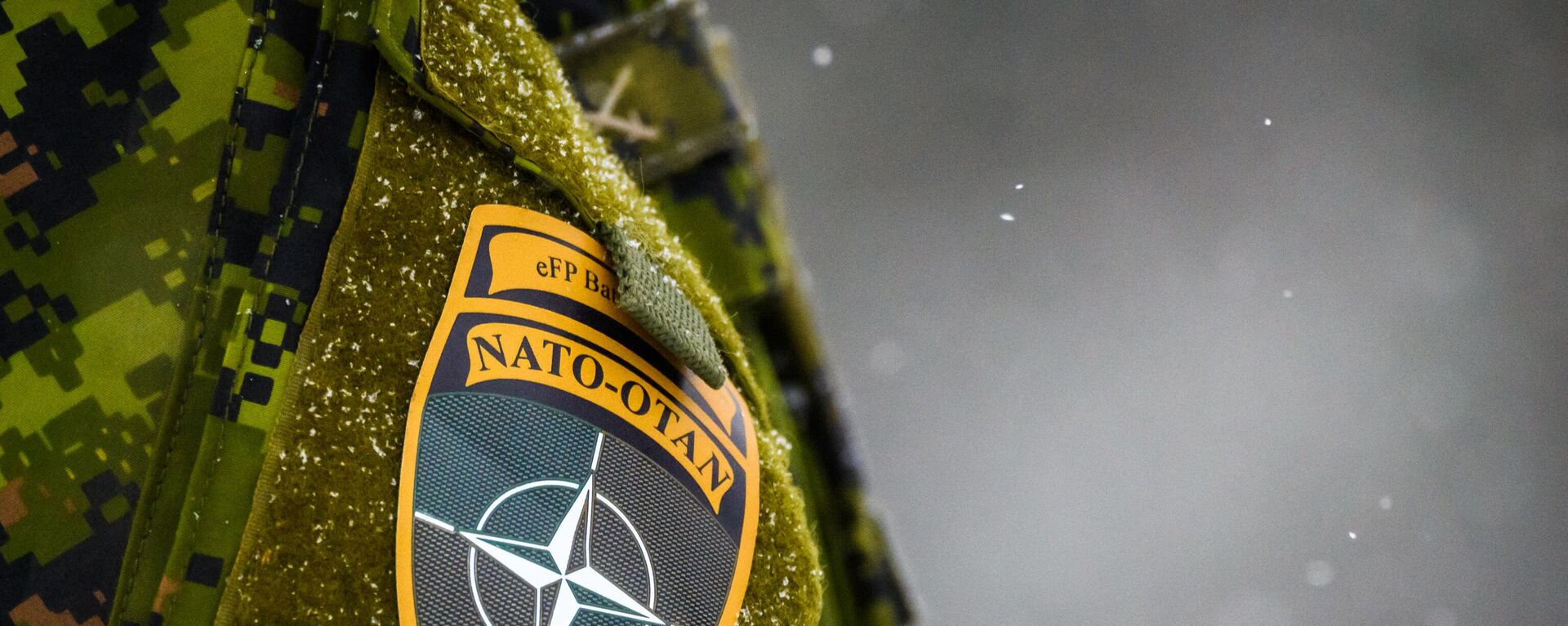 The NATO logo is seen on a uniform during the NATO annual military exercise Winter Shield 2021 in Adazi, Latvia, on November 29, 2021. - Sputnik International, 1920, 17.03.2024