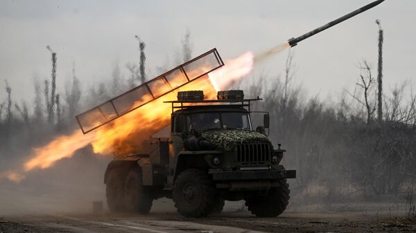 The BM-21 Grad multiple launch rocket system (MLRS) of the Tsentr Battlgroup of the Russian Armed Forces operates in places where manpower is concentrated and strongholds of the Ukrainian Armed Forces in the Avdeyevka vicinity. - Sputnik International