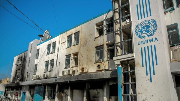This picture shows the damaged Gaza City headquarters of the United Nations Relief and Works Agency for Palestine Refugees (UNRWA) on February 15, 2024, amid ongoing battles between Israel and the militant group Hamas.  - Sputnik International