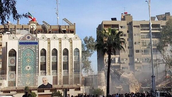 Picture of the Iranian consulate in Damascus, Syria, hit by an airstrike. - Sputnik International