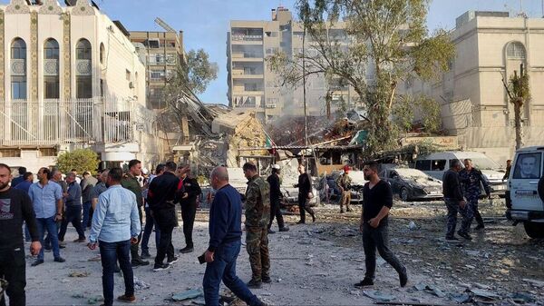 Picture of the Iranian consulate in Damascus, Syria, hit by an airstrike. - Sputnik International