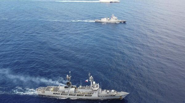 Philippines Navy warships BRP Gregorio Del Pilar (PS15) and BRP Jose Rizal (FF150) during an exercise between Philippines and the United States on  Nov. 23, 2023.  - Sputnik International