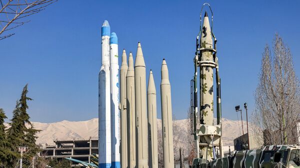 Replicas of Iranian ballistic missiles are displayed outdoors at the Holy Defence Museum (dedicated to the 1980-88 Iran-Iraq war) in Tehran on February 7, 2024.  - Sputnik International
