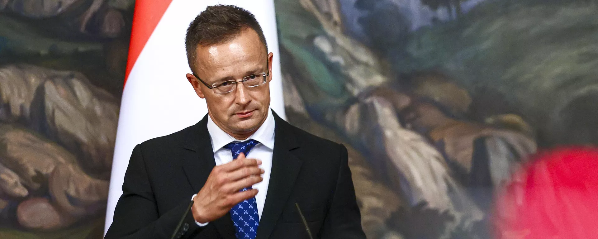 In this handout photo released by Russian Foreign Ministry Press Service, Hungary's Minister of Foreign Affairs and Trade Peter Szijjarto gestures while speaking to the media during a joint news conference with Russian Foreign Minister Sergey Lavrov following their talks in Moscow, Russia, Thursday, July 21, 2022 - Sputnik International, 1920, 23.12.2024