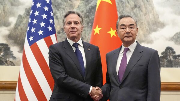 US Secretary of State Antony Blinken, left, meets with China's Foreign Minister Wang Yi at the Diaoyutai State Guesthouse, Friday, April 26, 2024, in Beijing, China - Sputnik International