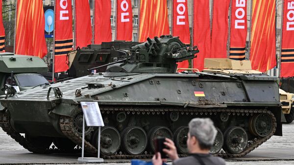 A German Marder 1A3 infantry fighting vehicle is pictured before the opening of an exhibition of foreign-made military equipment captured in the course of Russia's military operation in Ukraine, on Poklonnaya Hill in Moscow - Sputnik International
