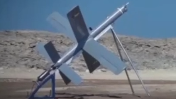 Screenshot of Tasnim video showing new Iranian drone design with wings similar to Russia's distinctive Lancet series of loitering munitions. - Sputnik International