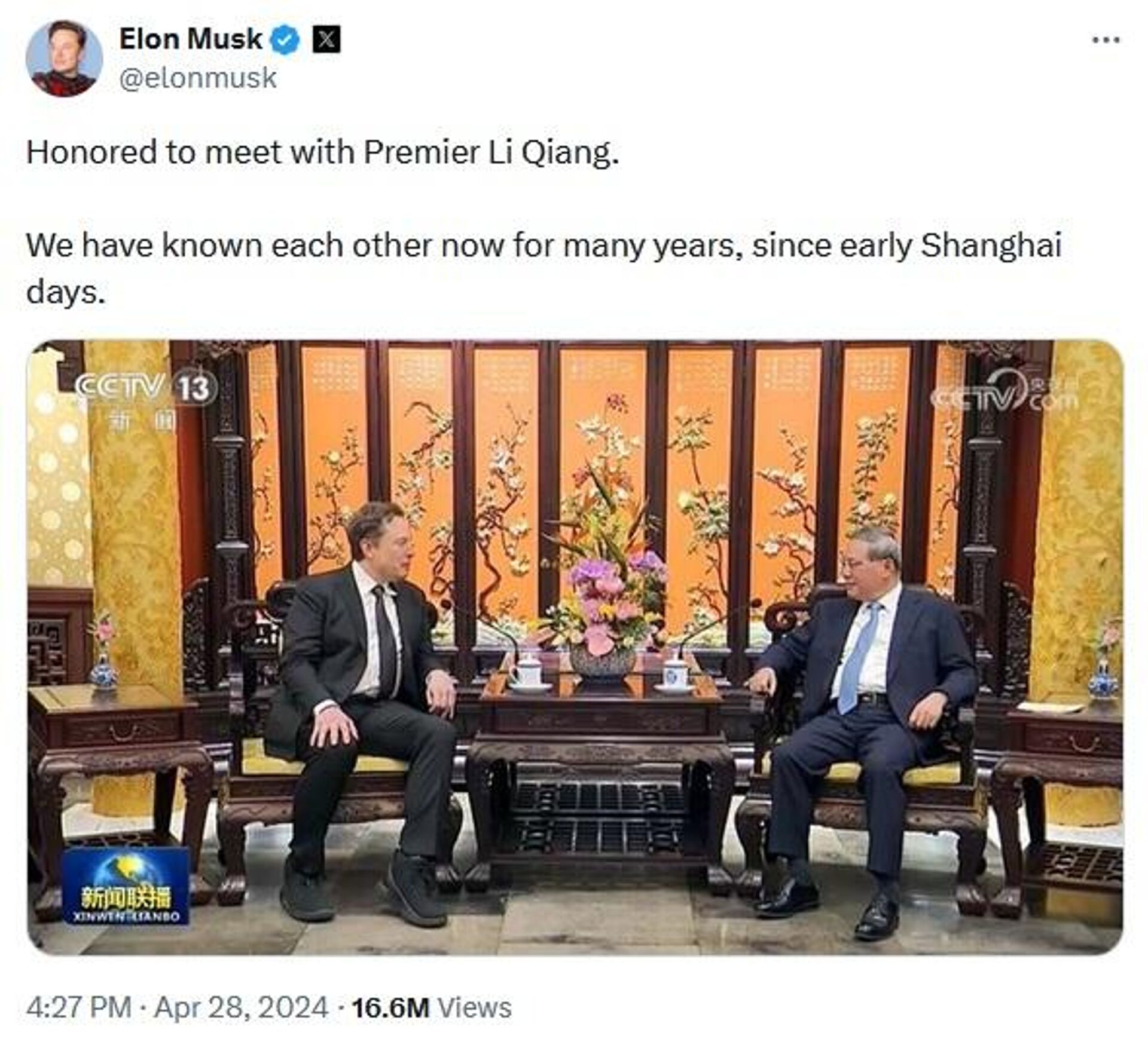 Elon Musk meets Chinese PM Li Qiang - Sputnik International, 1920, 28.04.2024