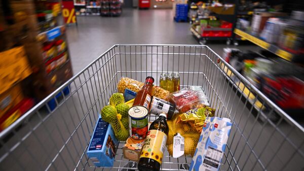 Food items lie in a shopping cart at a store of the Penny supermarket chain in Berlin, Germany, on August 1, 2023.  - Sputnik International