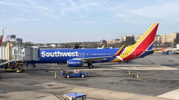 A Southwest Airlines Boeing 737 sits at a gate at Washington's Reagan National Airport (DCA) in Arlington, Virginia, on March 31, 2024. - Sputnik International