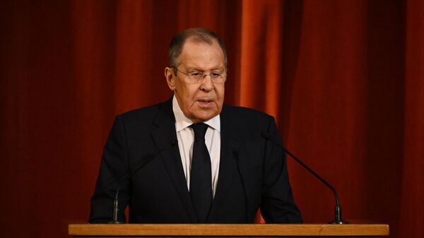 Russian Foreign Minister Sergey Lavrov speaks during a meeting to mark the 90th anniversary of the founding of the Russian Foreign Ministry's Diplomatic Academy - Sputnik International