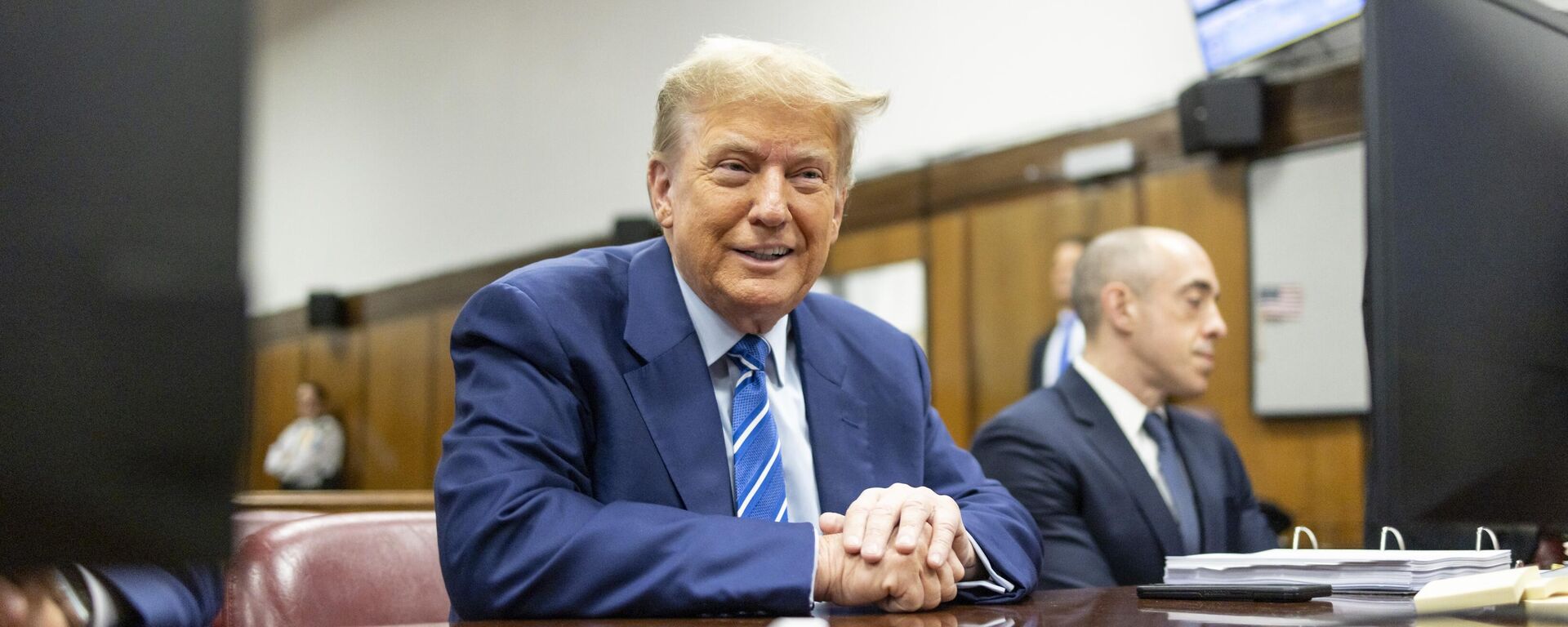 Former President Donald Trump awaits the start of proceedings on the second day of jury selection at Manhattan criminal court, Tuesday, April 16, 2024, in New York - Sputnik International, 1920, 07.05.2024