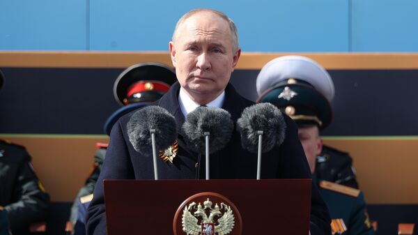 May 9, 2024. Russian President Vladimir Putin speaks at a parade in Moscow dedicated to the 79th anniversary of Victory in the Great Patriotic War. - Sputnik International