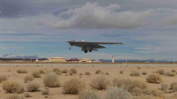 B-21 Raider during flight testing at Edwards Air Force Base in California. Photos released by the US Air Force on Wednesday. - Sputnik International