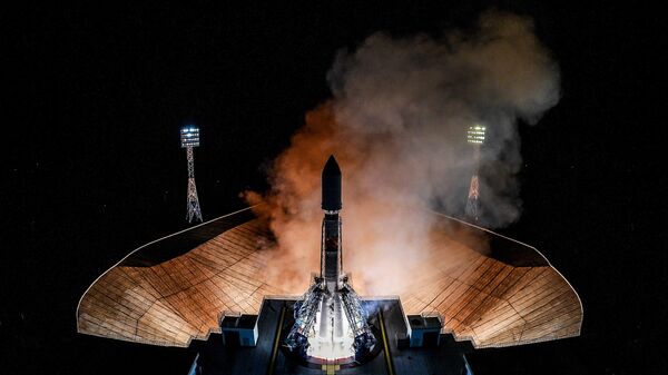 Soyuz-2.1b carrier rocket with the Skif-D - the first spacecraft for Russia's ambitious Sphera satellite internet, telephony and Earth imaging program, on board, prepares for launch from the Vostochny Cosmodrome in the Russian Far East. October 23, 2022. - Sputnik International