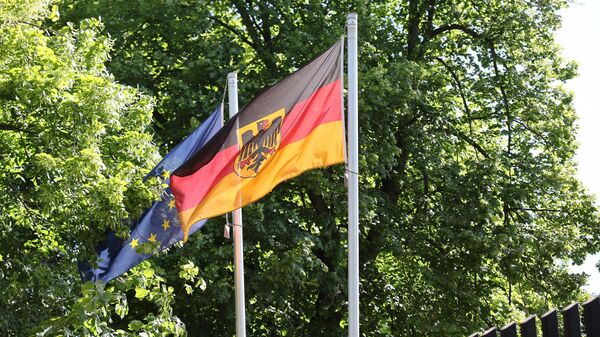 The flags of the EU and Germany wave on the territory of the German consulate general in Kaliningrad, Russia - Sputnik International