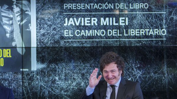 Argentina's President Javier Milei gestures as he presents his book El camino del libertario in Madrid, Spain, Friday, May 17, 2024 - Sputnik International