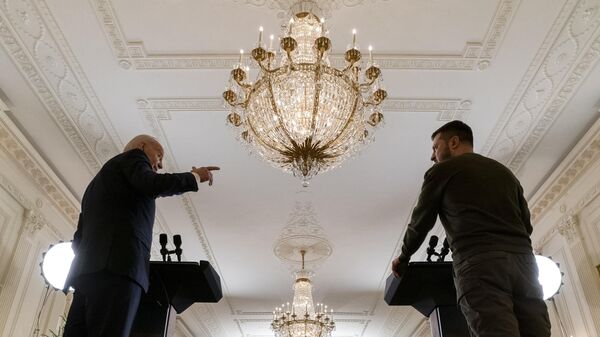 President Joe Biden speaks during a news conference with Ukrainian President Volodymyr Zelensky in the White House in Washington. - Sputnik International