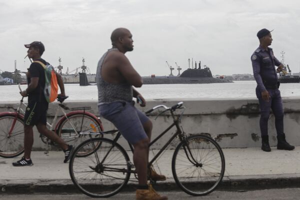 Russia&#x27;s Kazan ship at the Havana harbor. On their way to Cuba, the ships held drills on repelling air attacks and using precision weapons. - Sputnik International