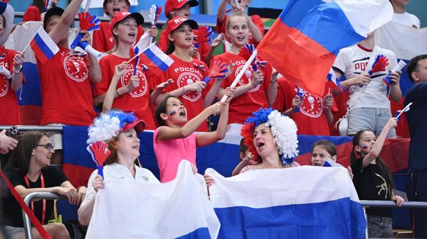 Russian fans at the gymnastics competitions at the BRICS Games in Kazan. - Sputnik International